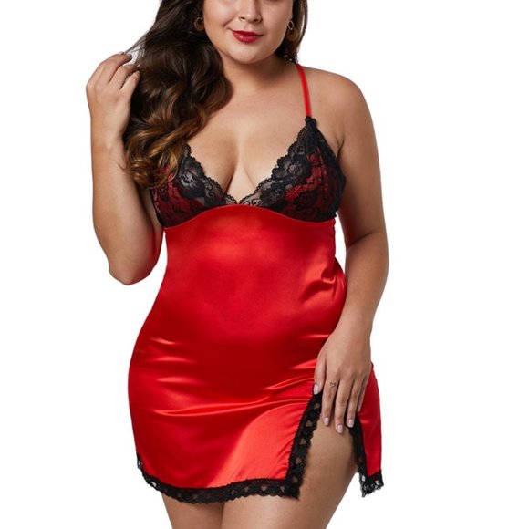 Women's Plus Size Red Lingerie Lace Chemise Babydoll Christmas Night Dress, 14 - Picture 1 of 9